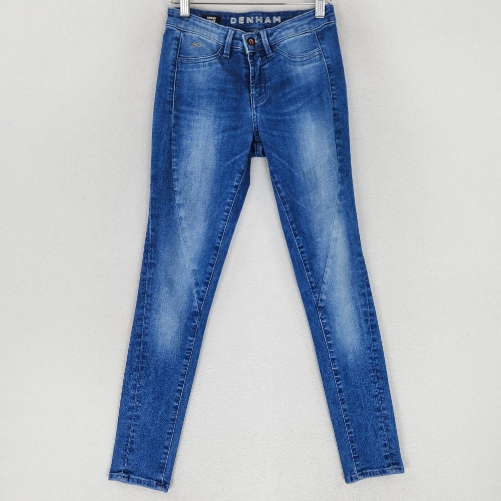 Denham Jeans Womens 25 Blue Spray Helix Super Tight Fit Skinny Leg Mid Rise